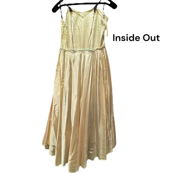 VNTG Green Cupcake Prom Dress Lace Chiffon Tiered Ruffled Strapless Gown 1950s - Picture 8 of 16